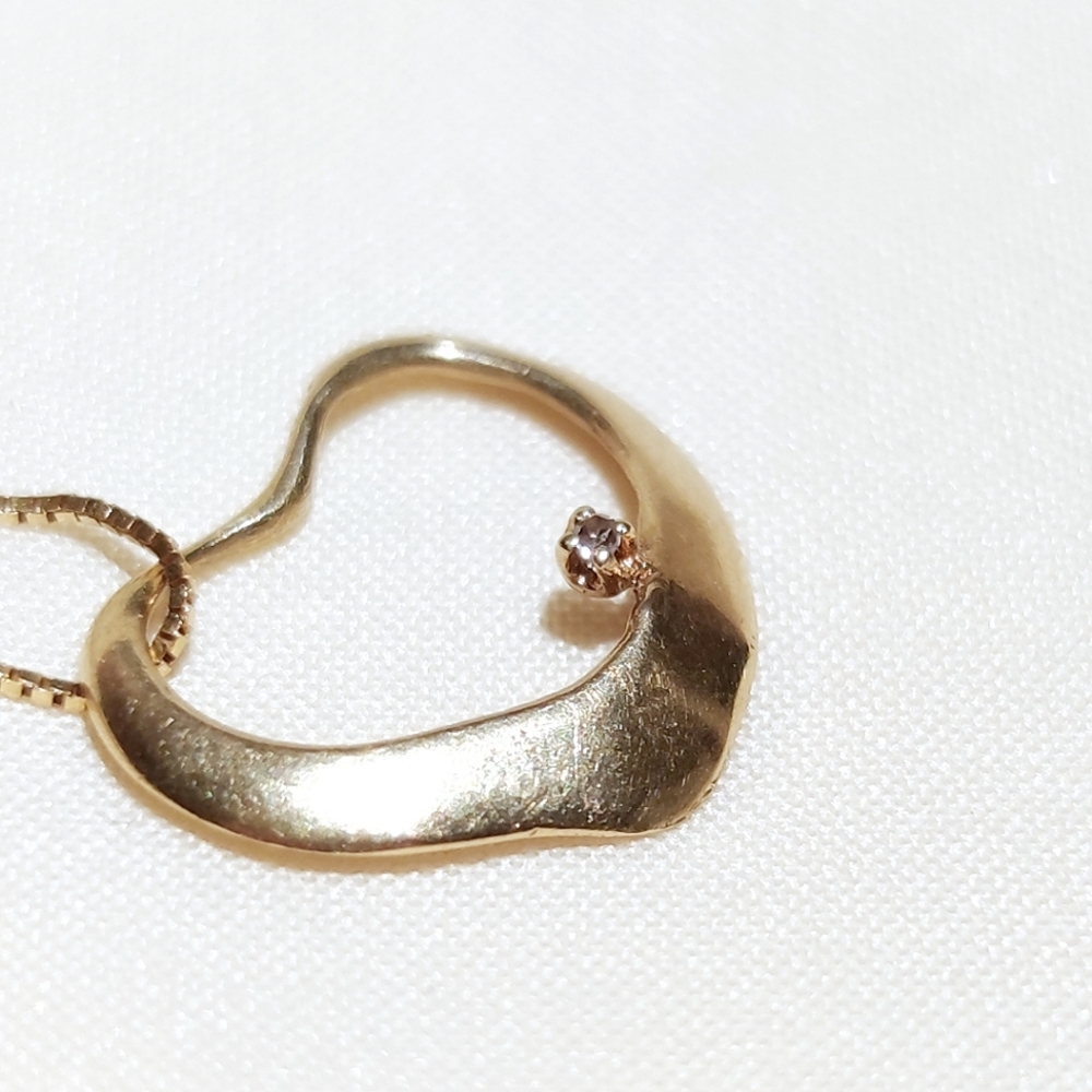 Solid 14k Open Heart Pendant With Tiny Crystal Ne… - image 6